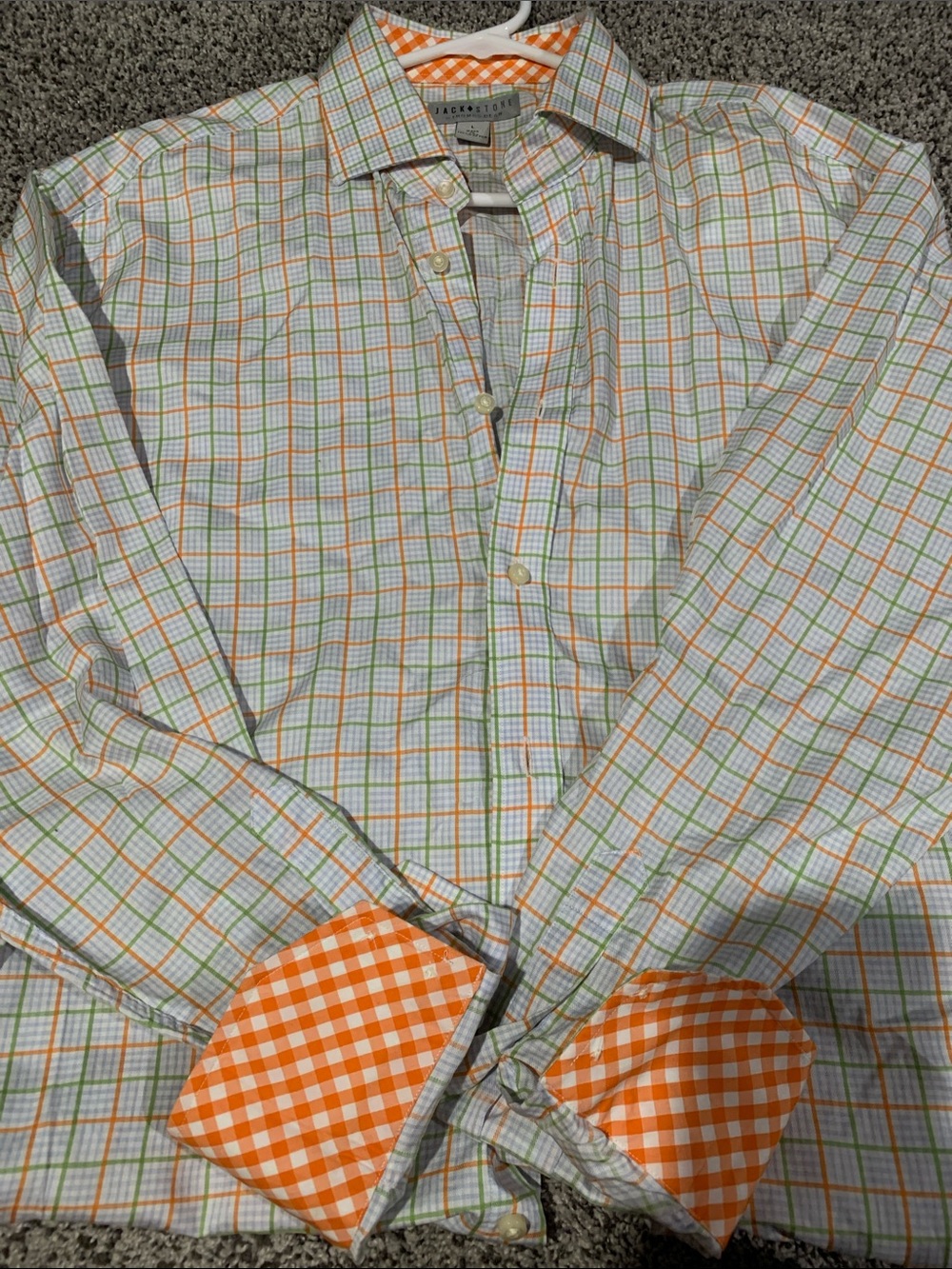 Jack Stone Classic Plaid Button-Down Shirt in Orange and Green 100% cotton